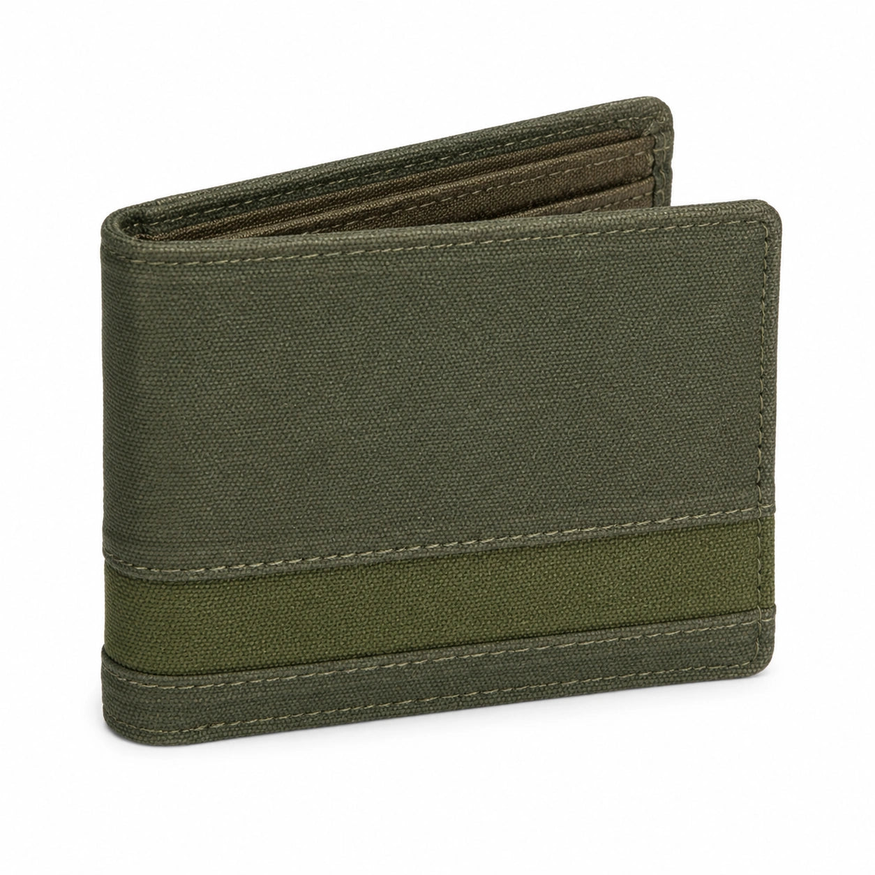 Portefeuille pliant 12 cm x 9 cm en toile vert kaki avec rangement cartes