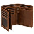 Portefeuille pliant 12 x 9.5 x 2 cm en cuir marron avec porte-monnaie zippé