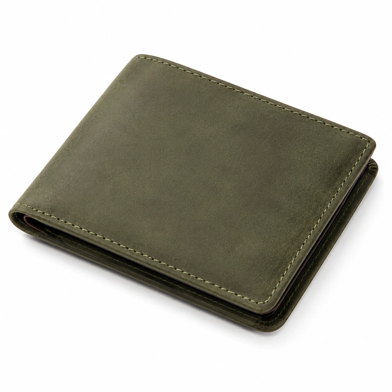 Portefeuille pliant 12 x 9.5 x 1.5 cm en cuir kaki style minimaliste
