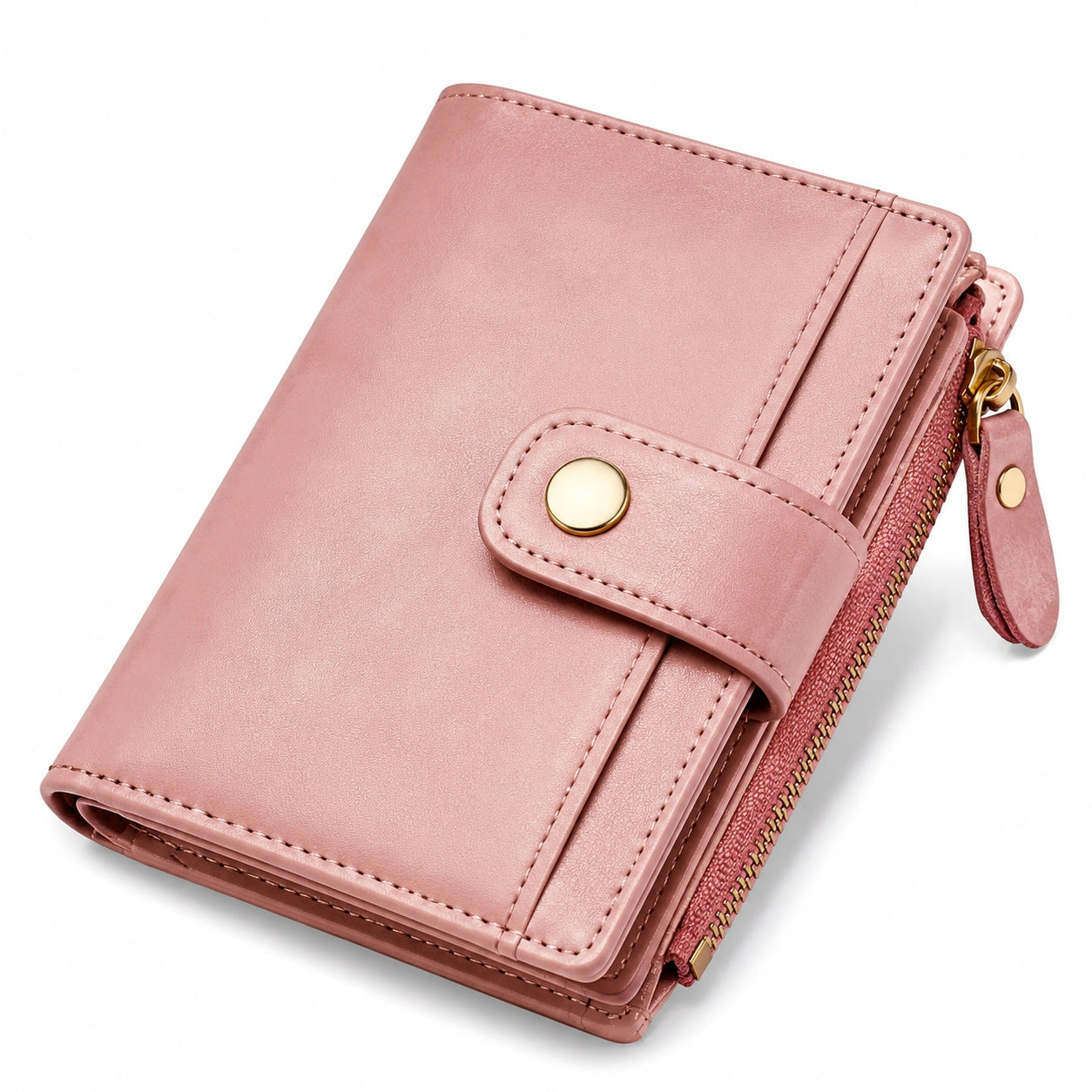 Portefeuille femme 19 x 10 x 3 cm en matière synthétique rose pliable avec pression