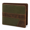 Portefeuille pliant 12 x 9 x 2 cm cuir et toile vert marron style classique
