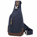 Sac bandoulière 18 x 8 x 32 cm textile bleu marine marron style urbain avec fermeture éclair