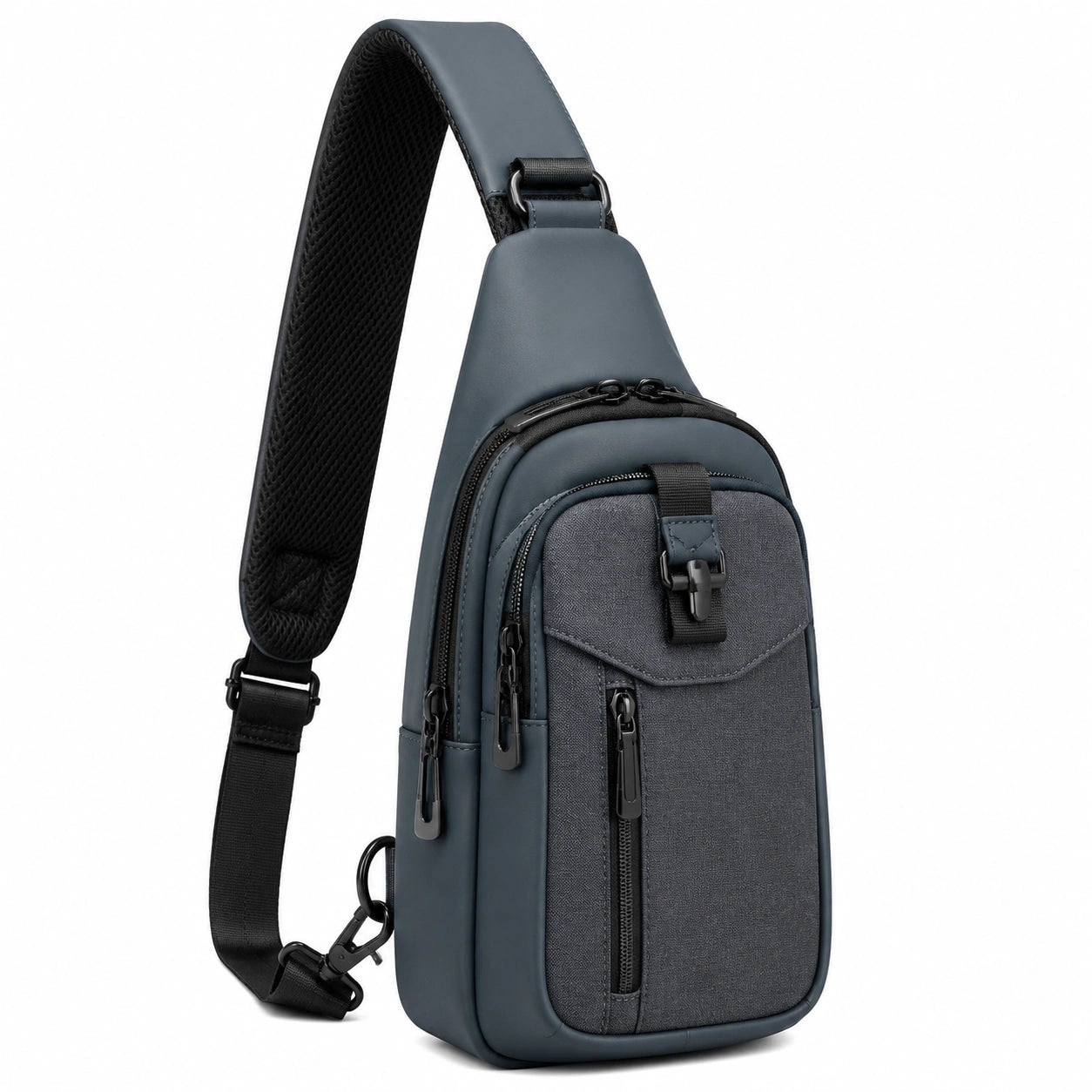 Sac bandoulière 18 x 8 x 31 cm en tissu gris anthracite avec compartiments zippés