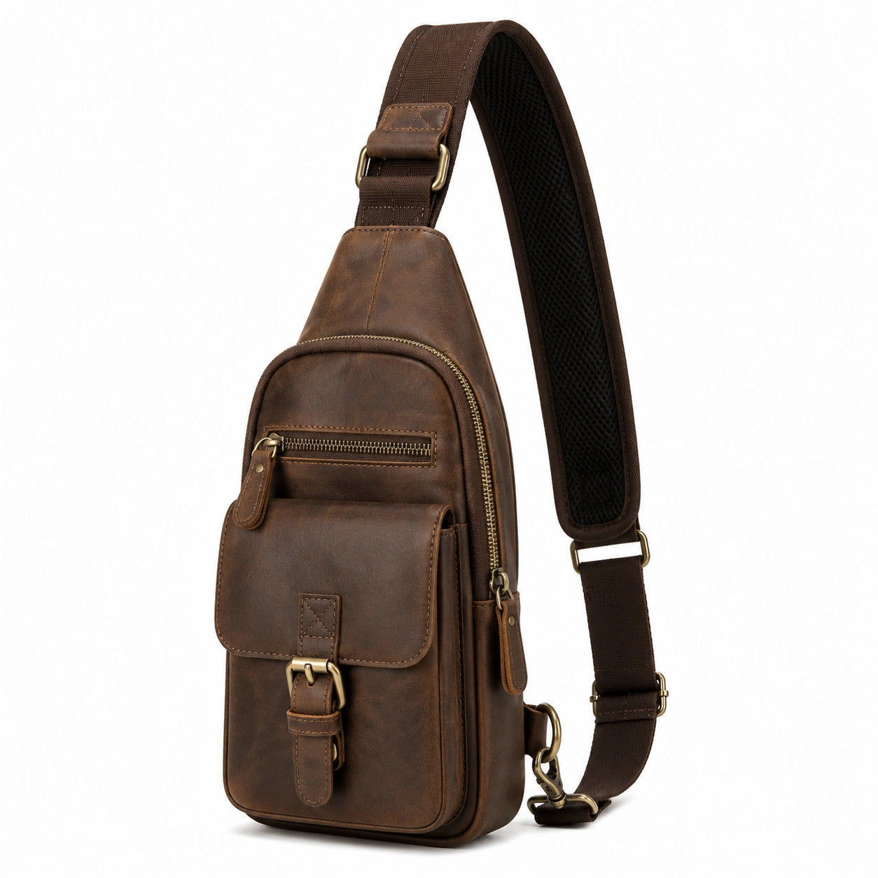 Sac bandoulière 18 x 8 x 31 cm en similicuir marron style vintage à compartiments