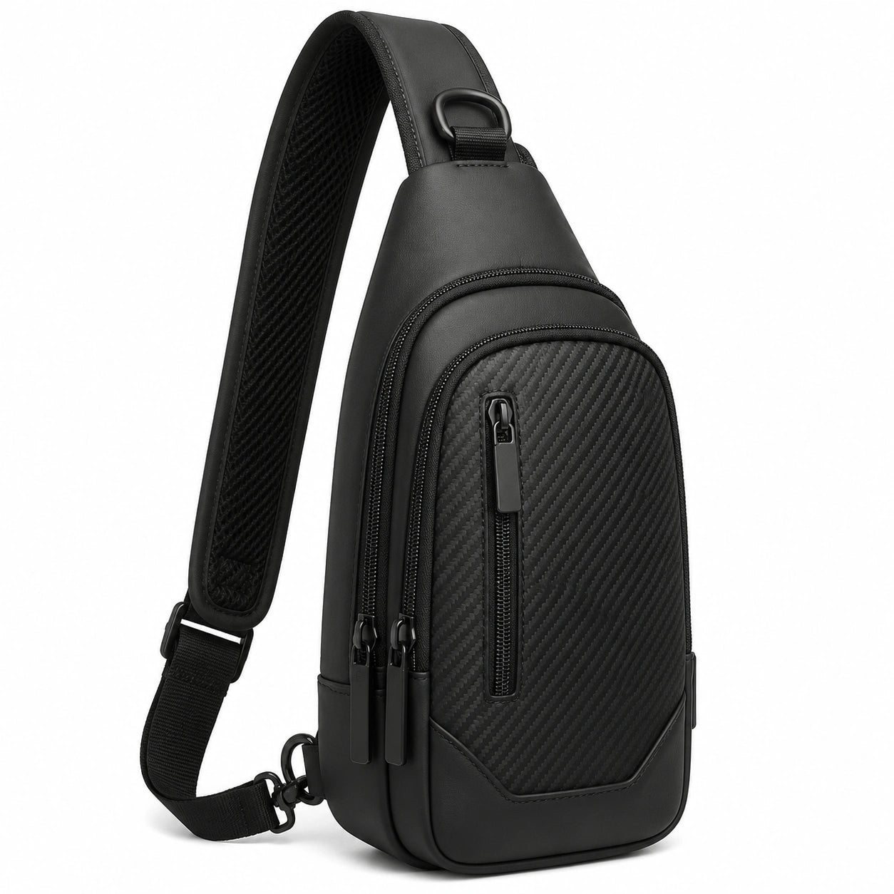 Sac bandoulière 18 × 7 × 32 cm en similicuir noir pour usage quotidien à motif fibre de carbone
