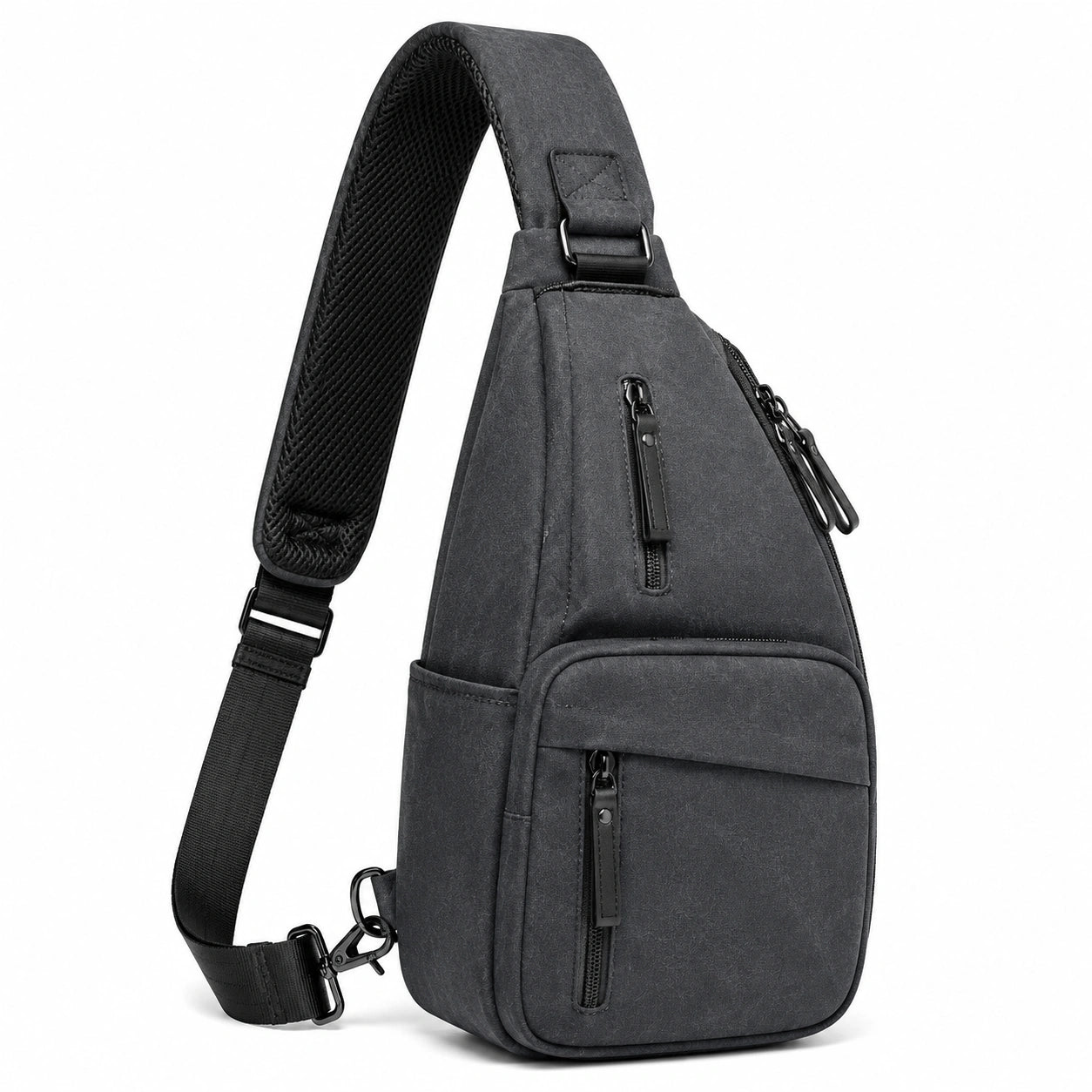 Sac bandoulière 18 x 8 x 32 cm en textile synthétique noir style urbain à compartiments zippés