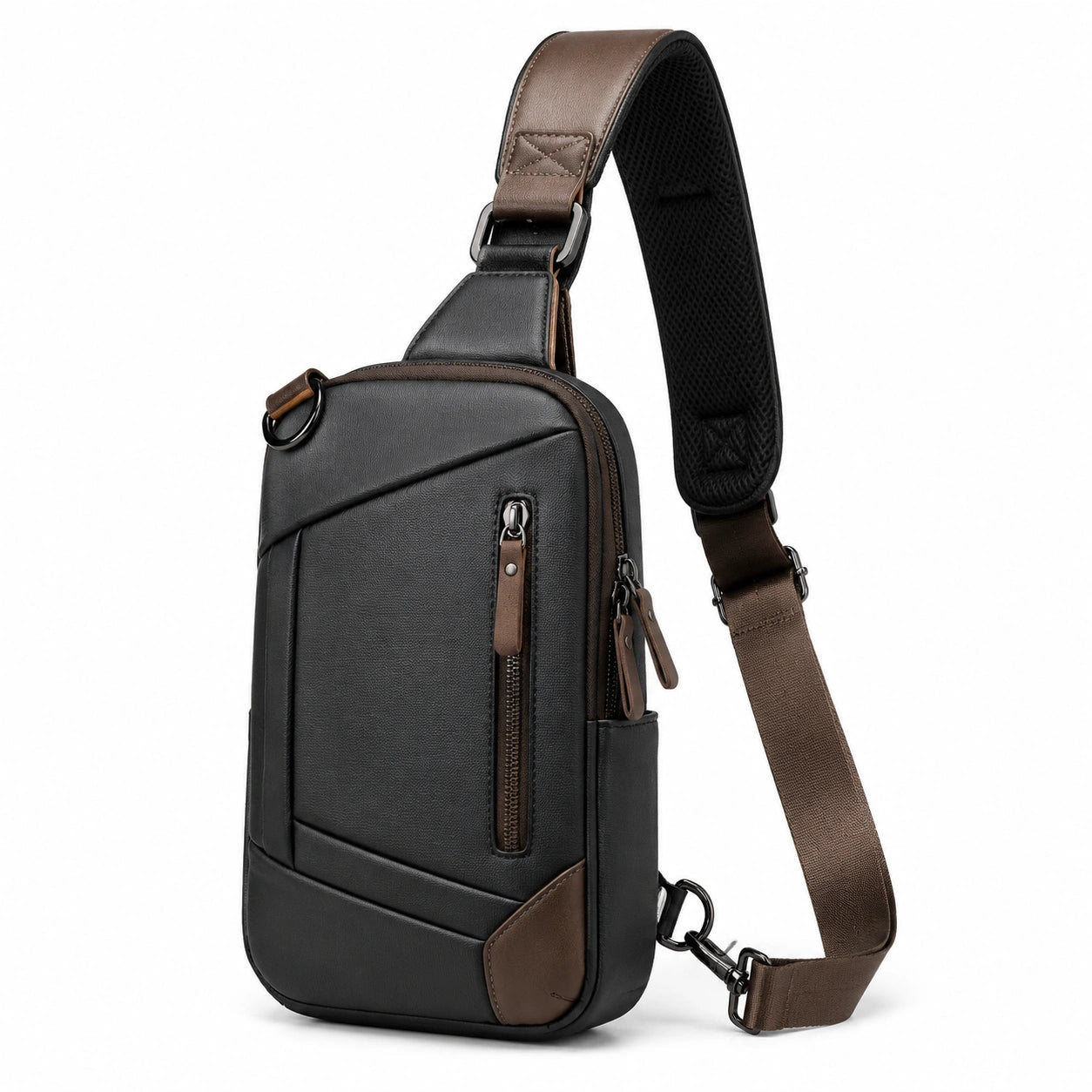 Sac bandoulière 18 × 8 × 32 cm aspect cuir noir/marron pour usage quotidien style urbain