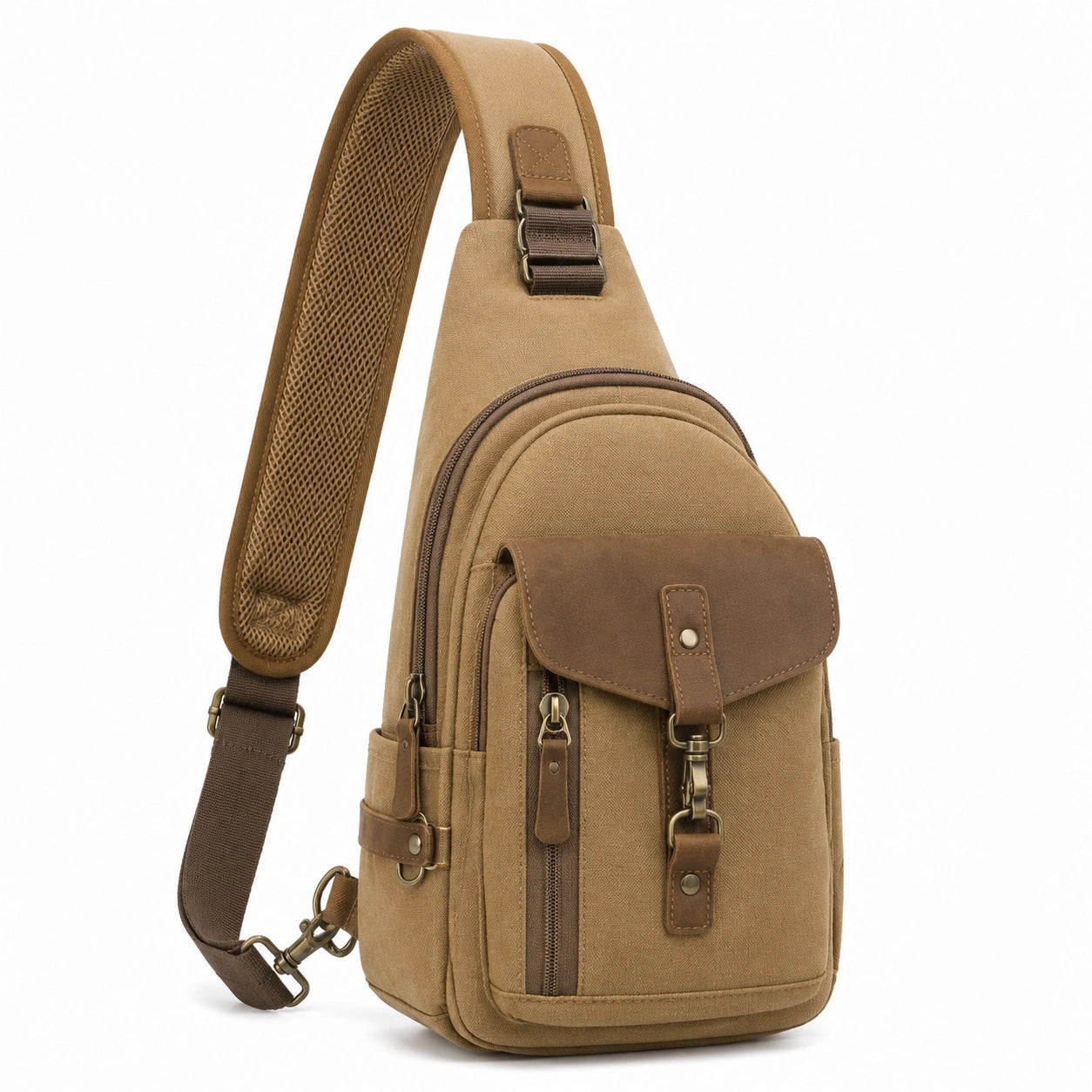 Sac bandoulière 18 × 8 × 30 cm en toile beige style urbain multipoches