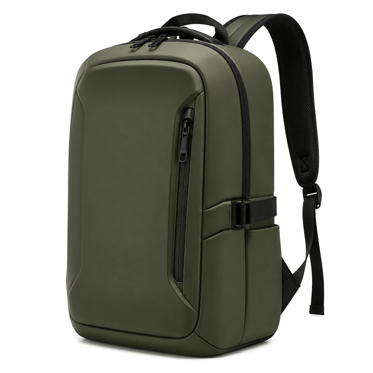 Sac à dos 48 × 32 × 18 cm vert kaki en tissu synthétique avec poches zippées pour déplacements