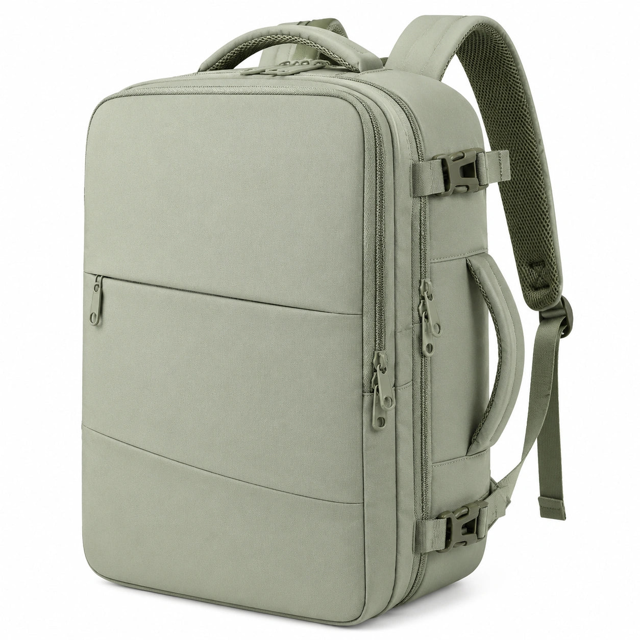 Sac à dos 32 x 18 x 48 cm en textile vert sauge pour voyage urbain à compartiments multiples