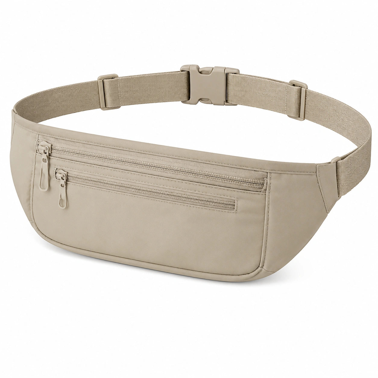 Sac banane 30 x 6 x 15 cm en tissu beige réglable à poches zippées urbain