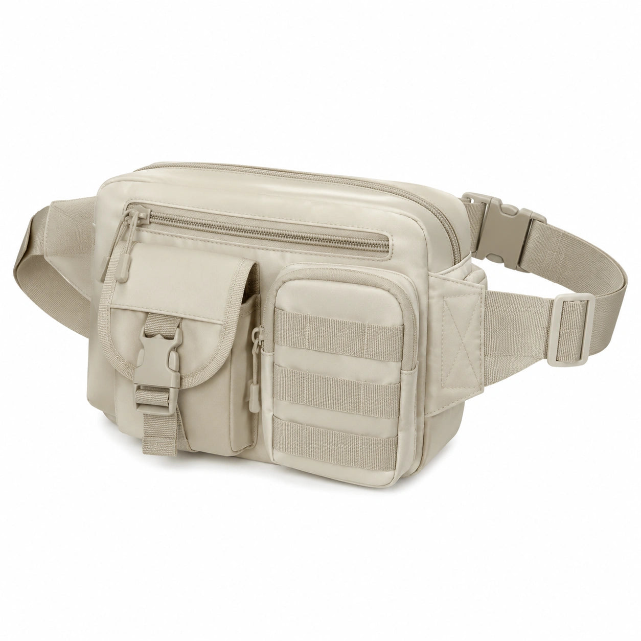 Sac banane 24 x 7 x 15 cm en textile synthétique beige multi-poches ajustable