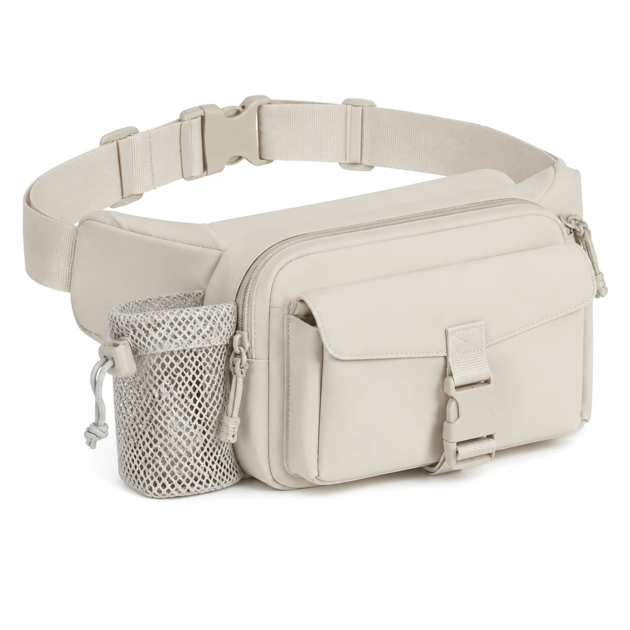 Sac banane 25 x 8 x 16 cm beige en textile synthétique avec poches multiples