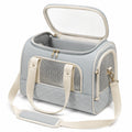 Sac de transport pour animaux 45×28×30 cm textile gris clair avec maille respirante et bandoulière