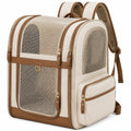 Sac à dos de transport pour animaux 42 x 30 x 45 cm en textile beige et marron avec maille respirante