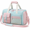 Sac de voyage 42 x 22 x 28 cm en tissu synthétique bleu clair rose avec bandoulière réglable et poches extérieures