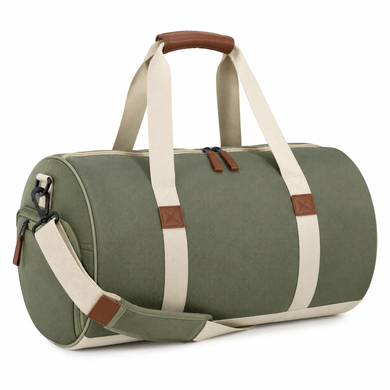 Sac de voyage 50 x 25 x 28 cm en toile vert kaki avec bandoulière amovible