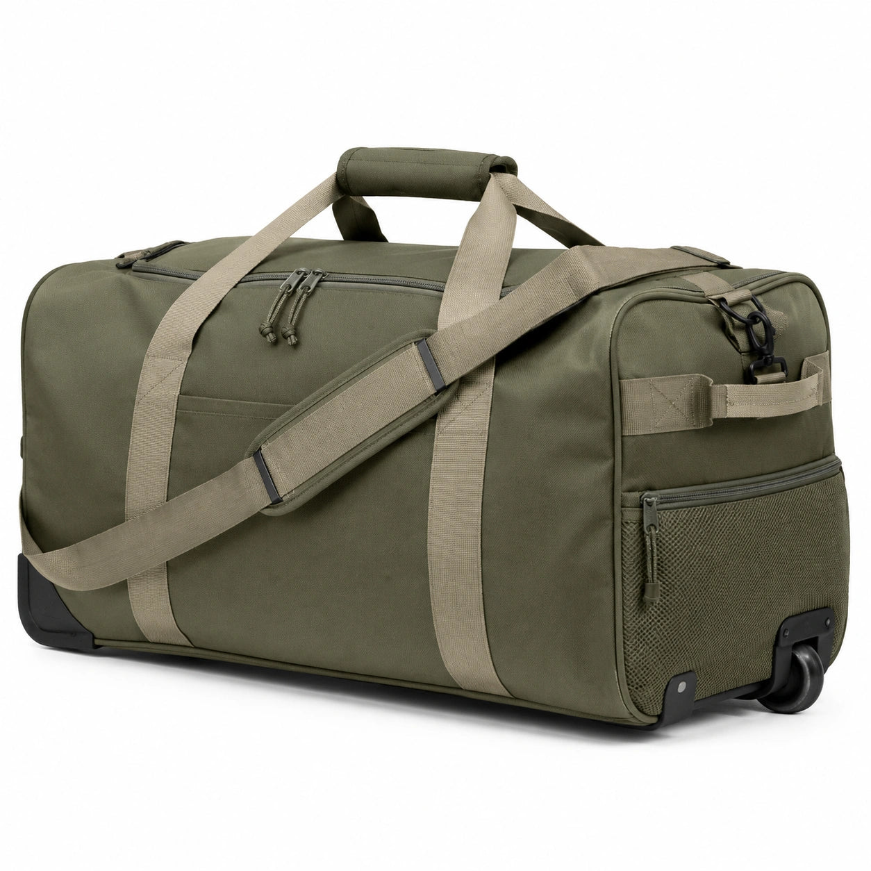 Sac de voyage à roulettes 70 x 34 x 35 cm textile synthétique vert kaki fonctionnel