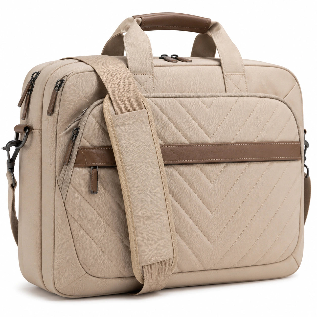 Sacoche ordinateur 40 cm textile beige matelassée avec bandoulière