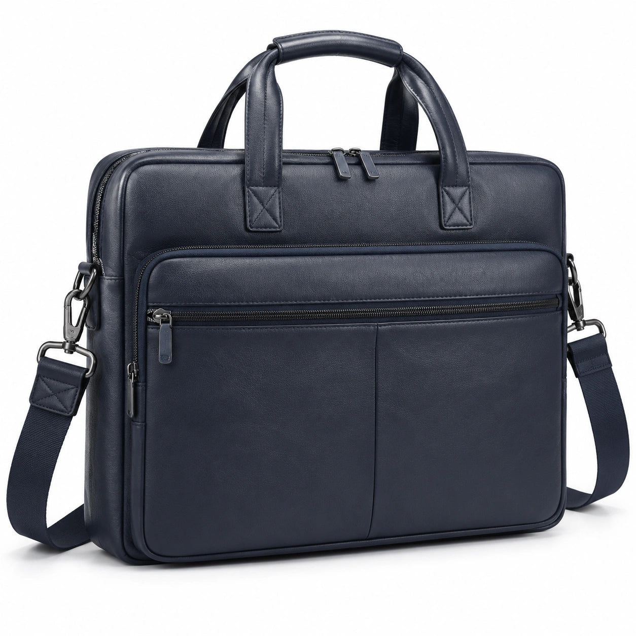 Sacoche ordinateur portable 40 × 10 × 30 cm en similicuir bleu marine avec bandoulière amovible