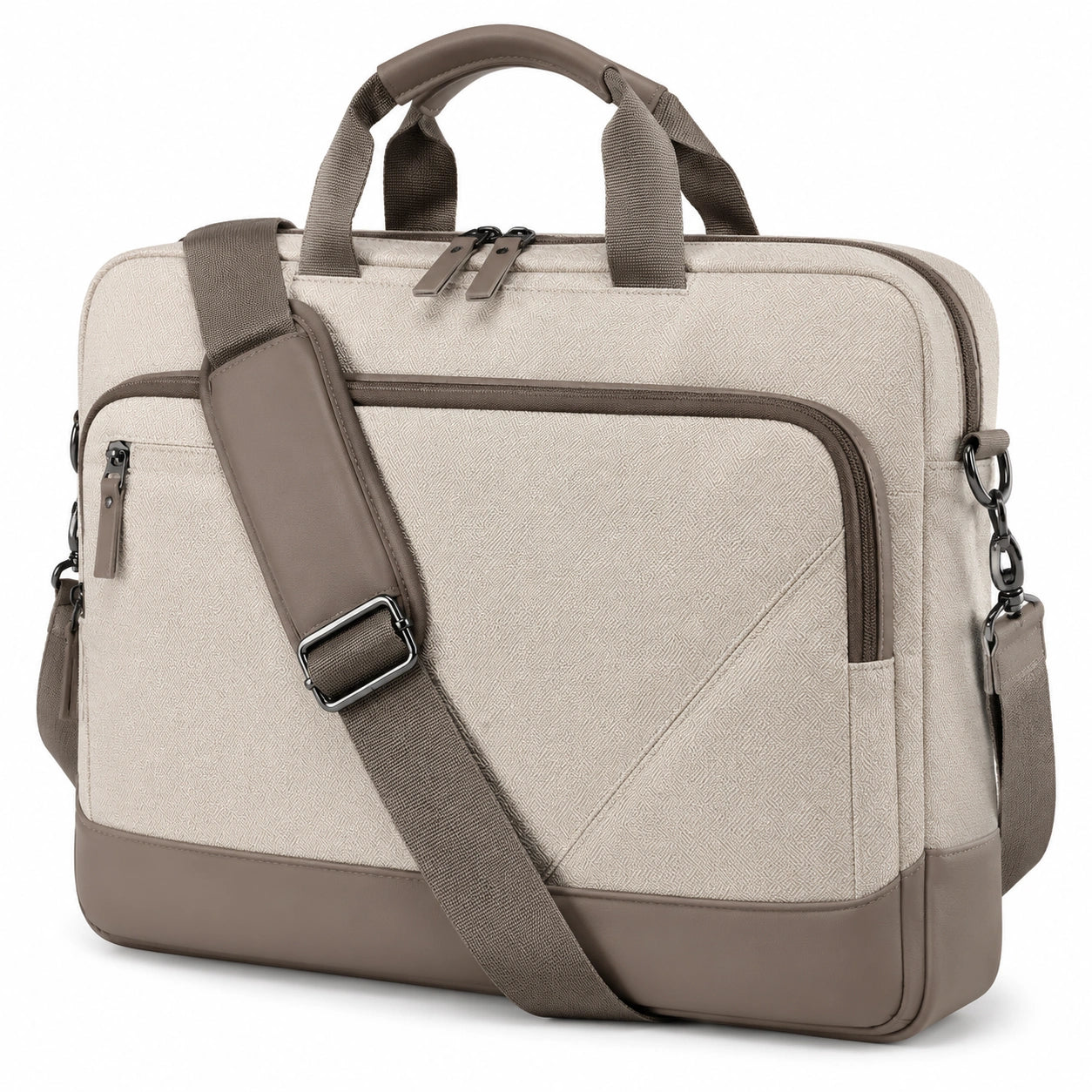 Sac pour ordinateur portable 40 x 8 x 30 cm en textile beige et taupe avec bandoulière ajustable
