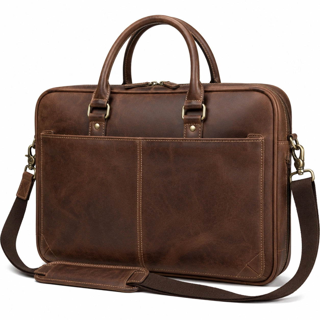 Sacoche ordinateur 40 cm marron aspect cuir style vintage à bandoulière